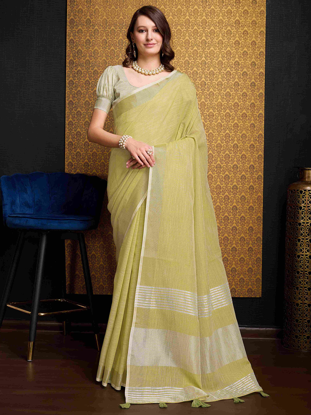 FASHION STROM Woven Handloom Linen Saree
