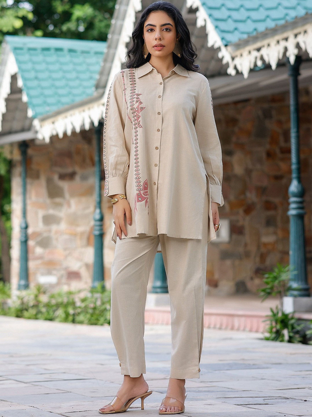 AUTUMN LANE Tridhara Mouse Embroidered Pure Cotton Shirt With Trousers Co-Ords