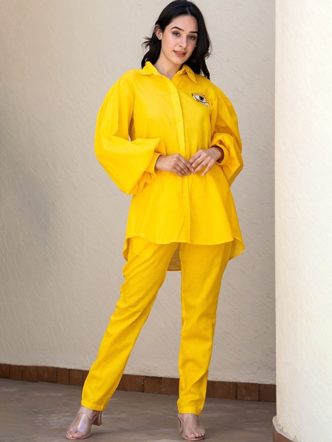 HOUSE OF JAMOTI Evil Eye Long Sleeves Pure Cotton Shirt With Trouser Co-Ord Set