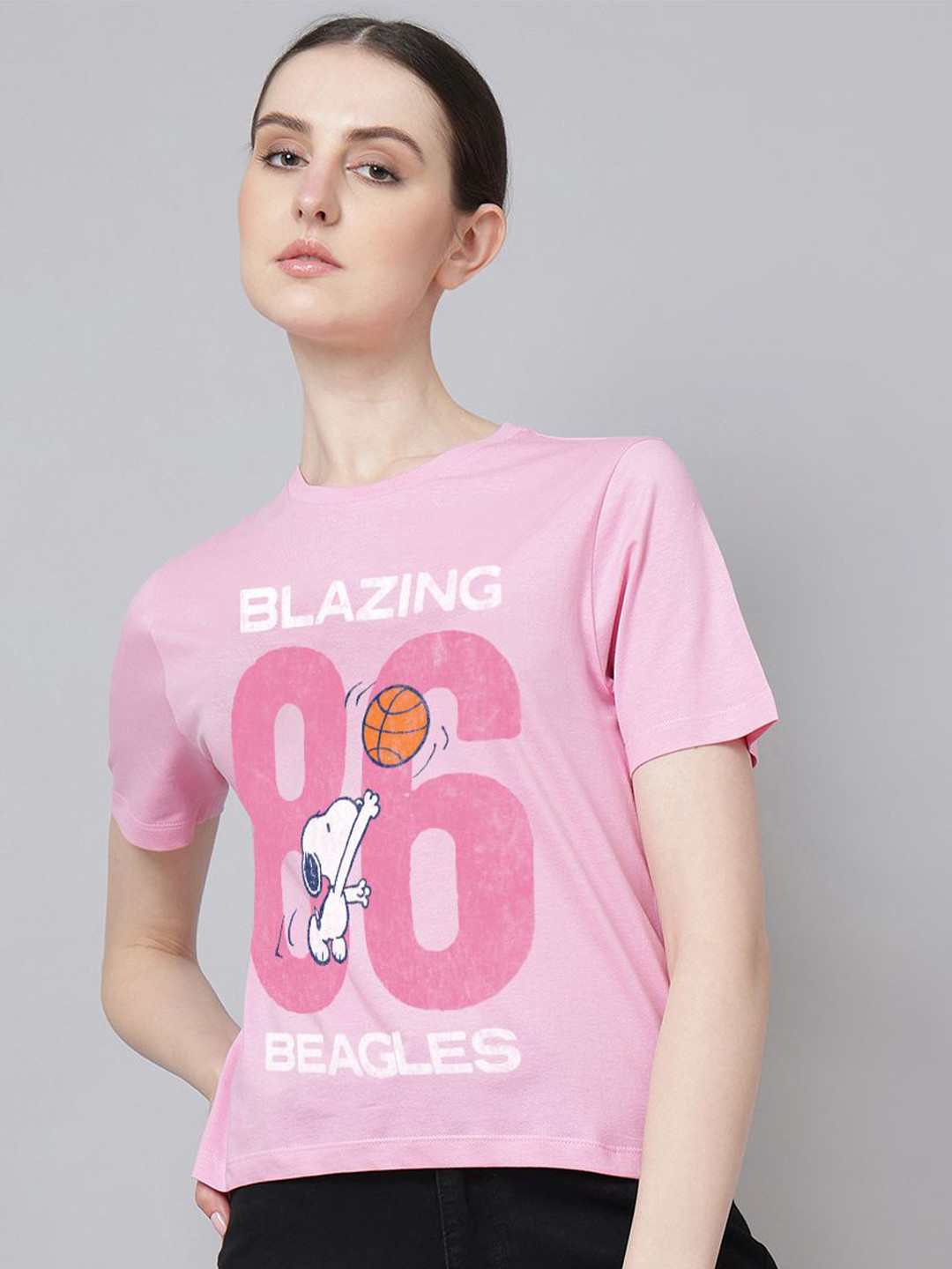 Free Authority Women Peanuts Graphic Printed Regular Fit Cotton Tshirt