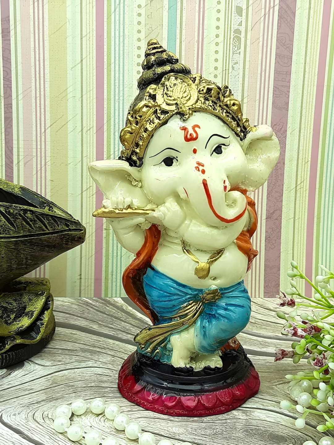 Ascension Cream And Red Lord Ganesha Religious Idol Showpiece