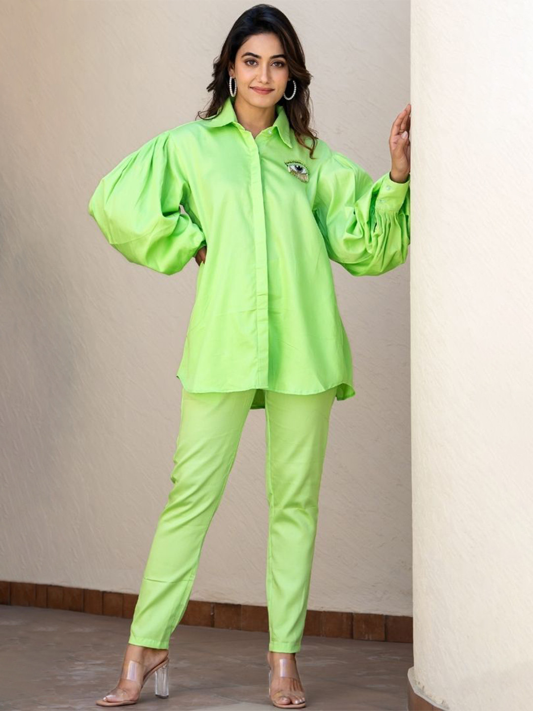 HOUSE OF JAMOTI Evil Eye Long Sleeves Pure Cotton Shirt With Trouser Co-Ord Set