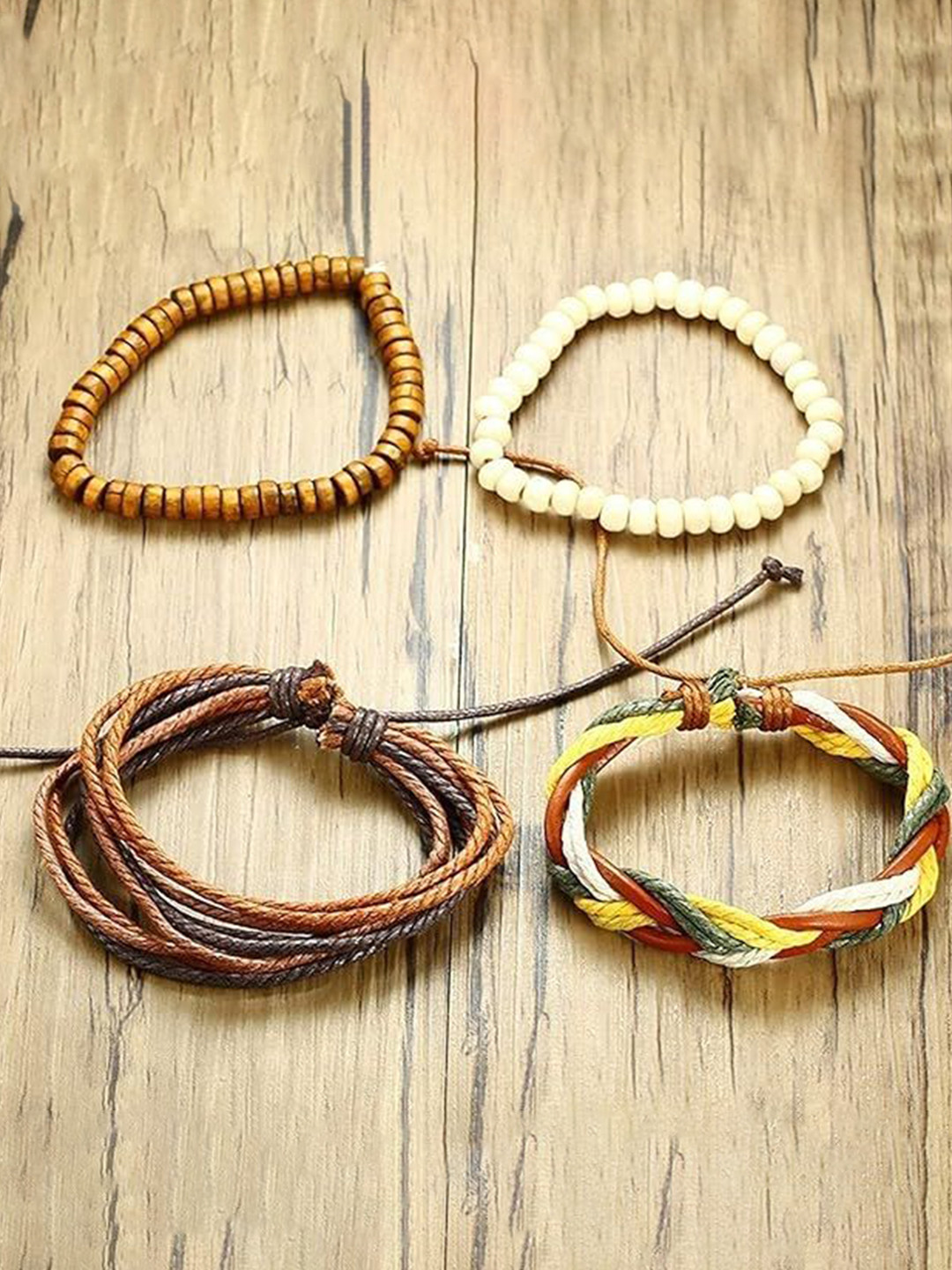 VIEN Men Set Of 4 Wraparound Multilayer Leather Bohemian Bracelet