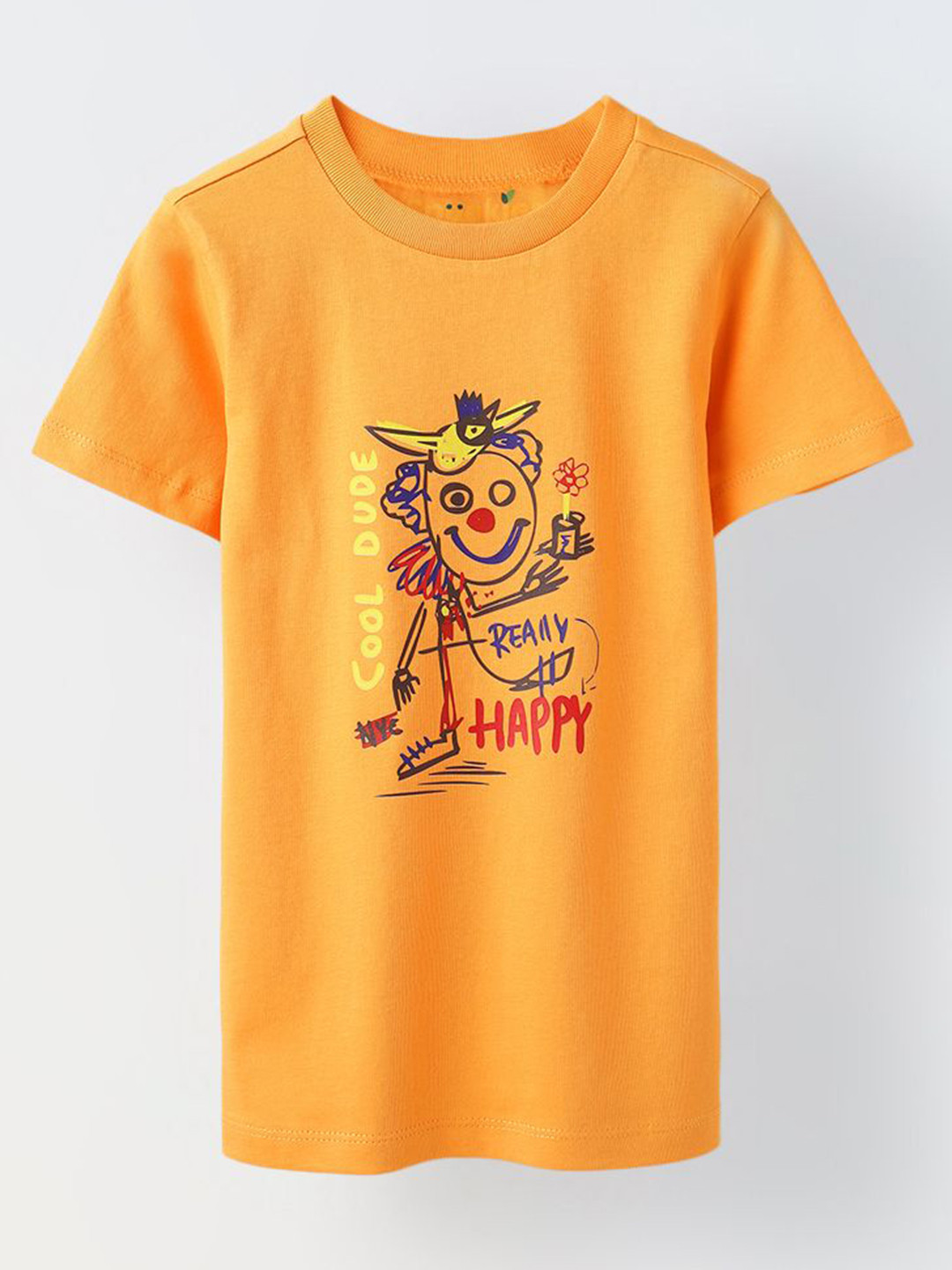 SPUNKIES Orange Clown Cartoon Printed T-shirt