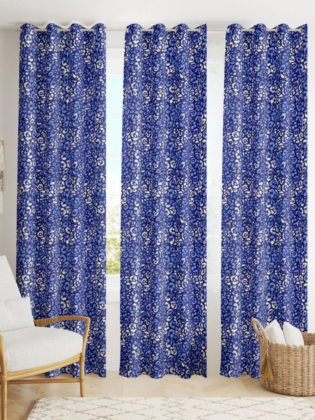 POORAK Blue & White 2 Pieces Printed Sheer Door Curtain
