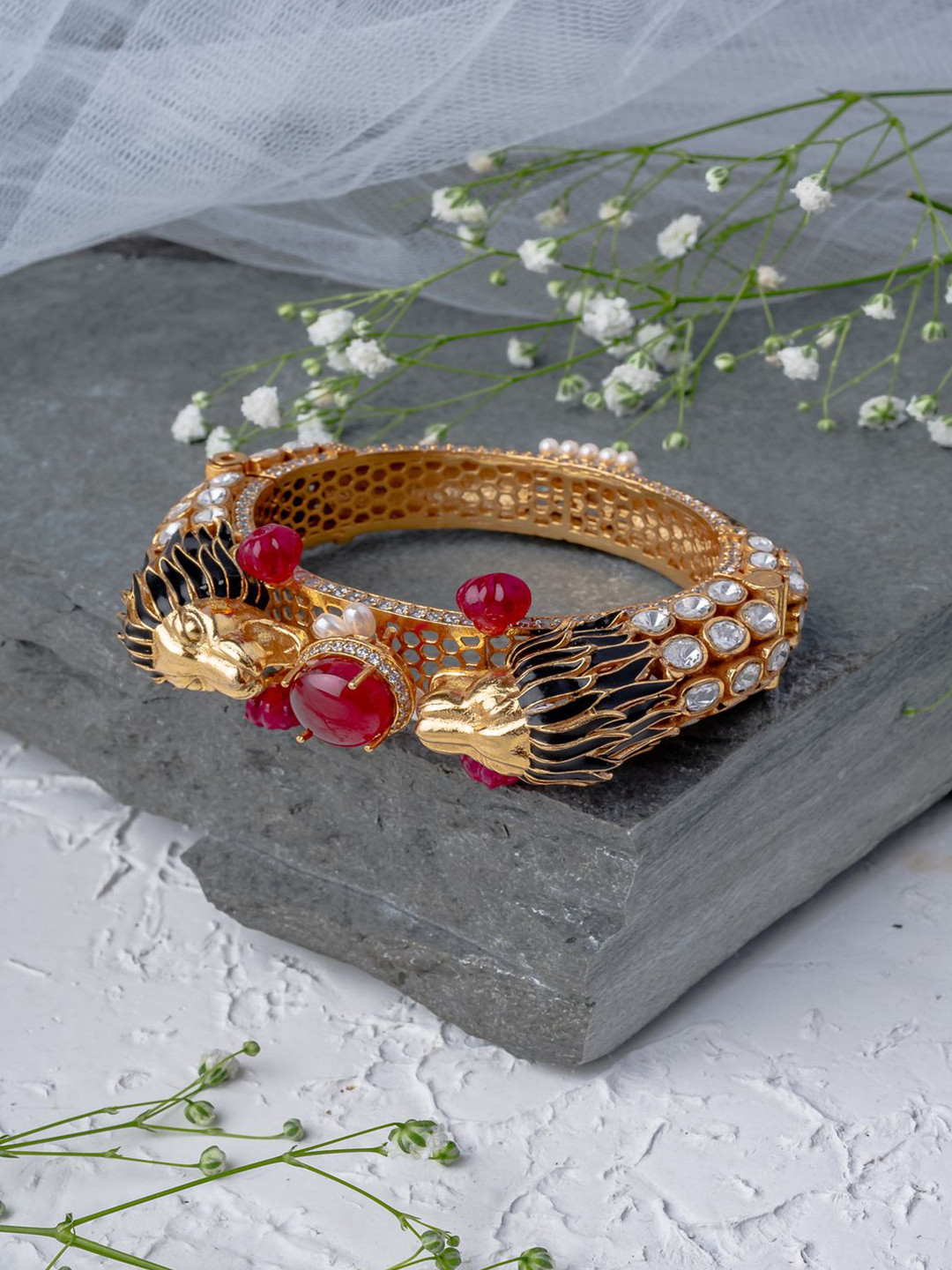 vivinia BY VIDHI MEHRA Florence Gold-Plated Kundan Studded Kada Bracelet