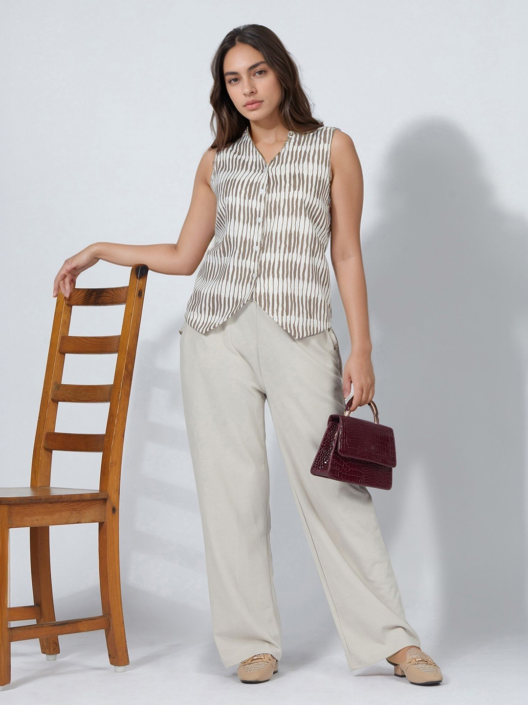 Routes by All About You Women Vertical Stripes Printed Waist-Coat Top