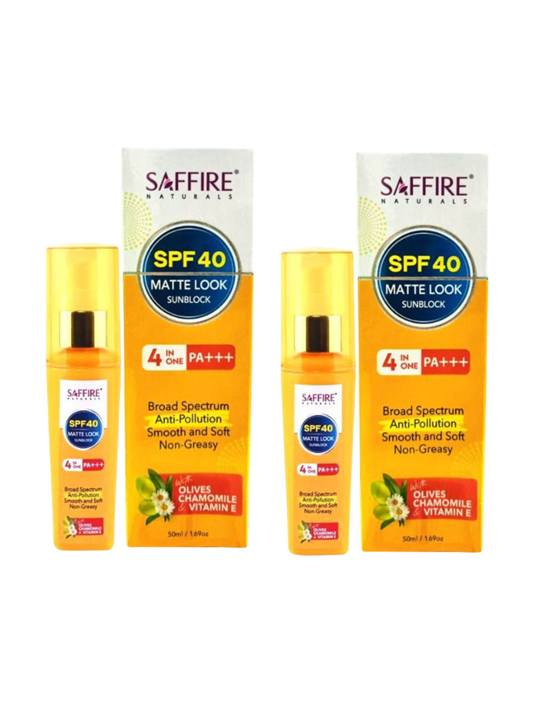 Saffire Naturals Set Of 2 Matte Look 4-In-1 Sunblock With SPF 40 PA+++ - 50 g Each