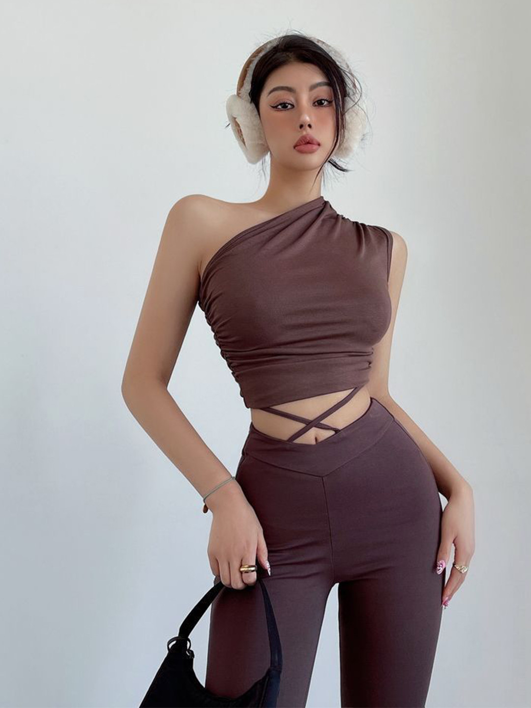 Outzidr Women One Shoulder Ruched Tank Top