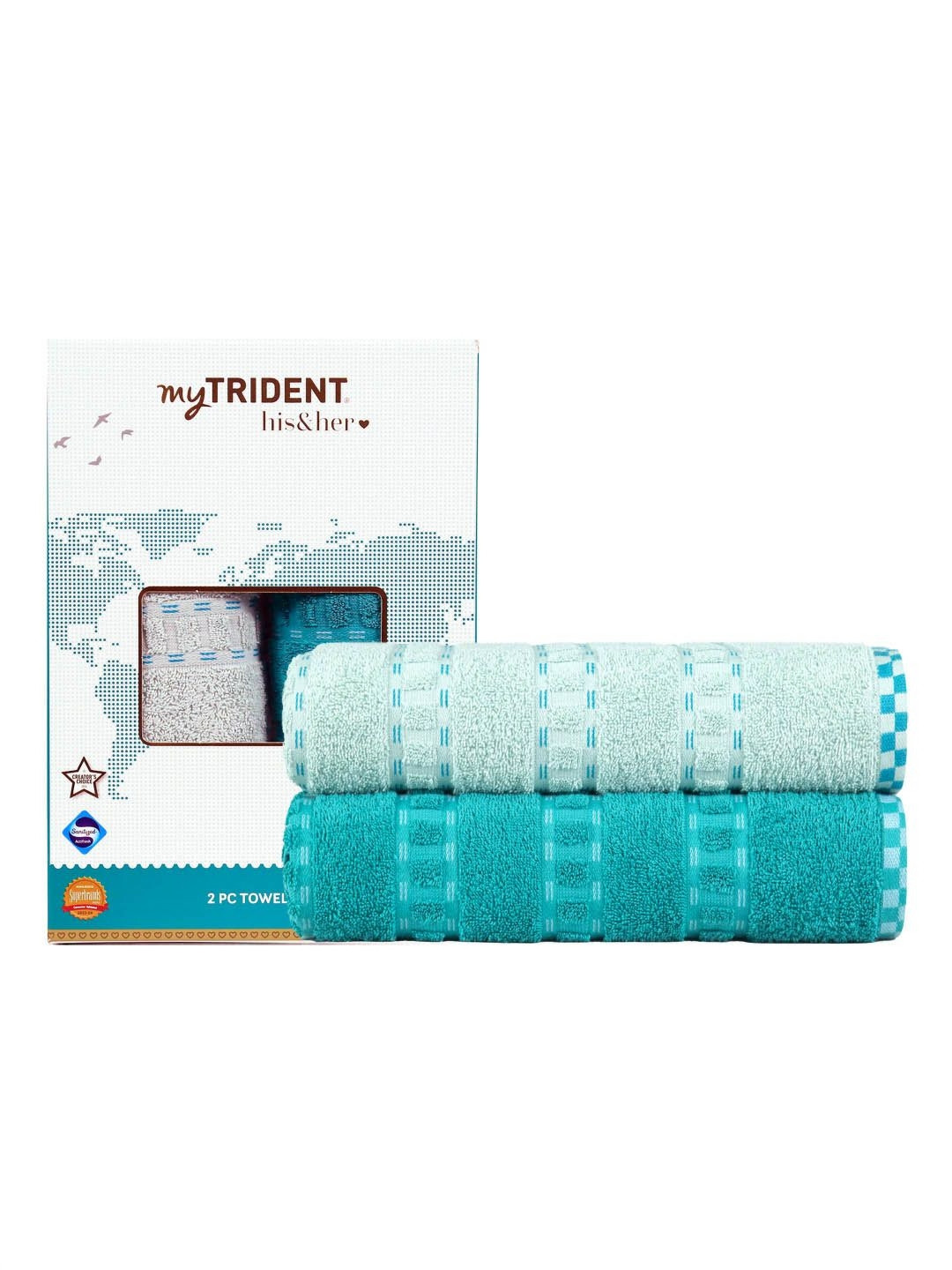 MYTRIDENT Blue 2 Pieces Striped His & Her Pure Cotton 500 GSM Bath Towel