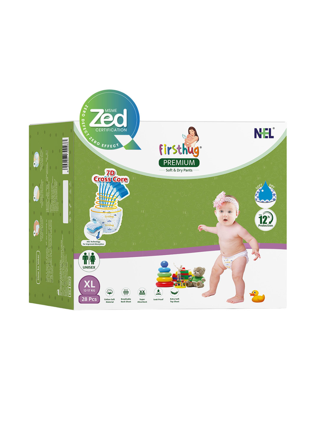 Firsthug ADL Double Layer High Absorbency Leakage Protection Diaper Pants  - XL - 28Pcs