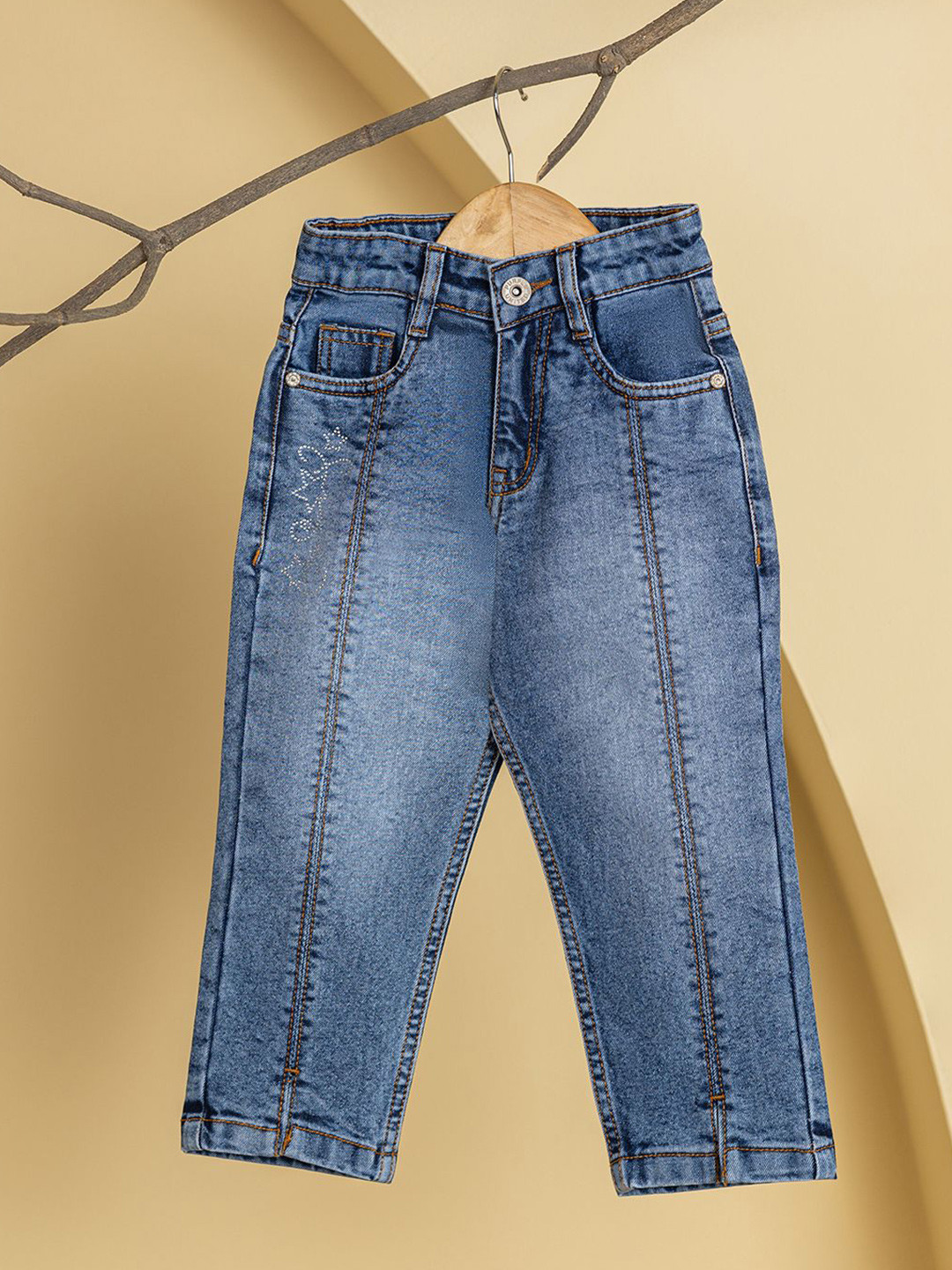 Purple United Kids Girl's Straight Fit Mid-Rise Heavy Fade Non Stretchable Jeans