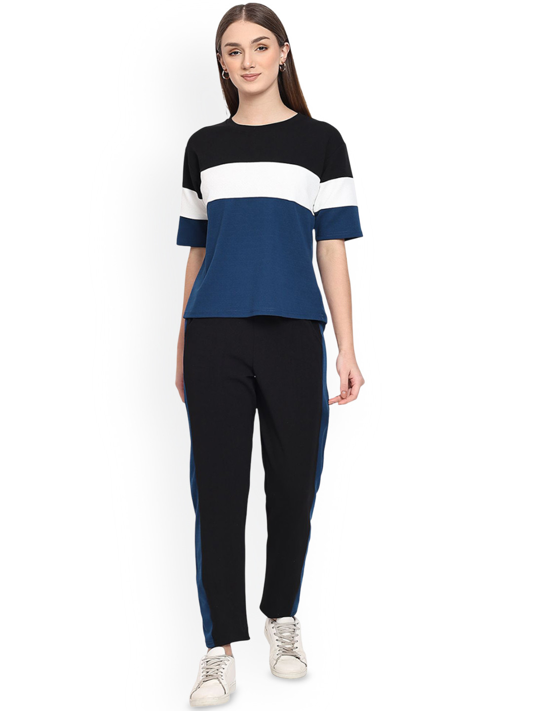 BOMBSHELL Colourblocked Short Sleeves T-Shirt With Trousers