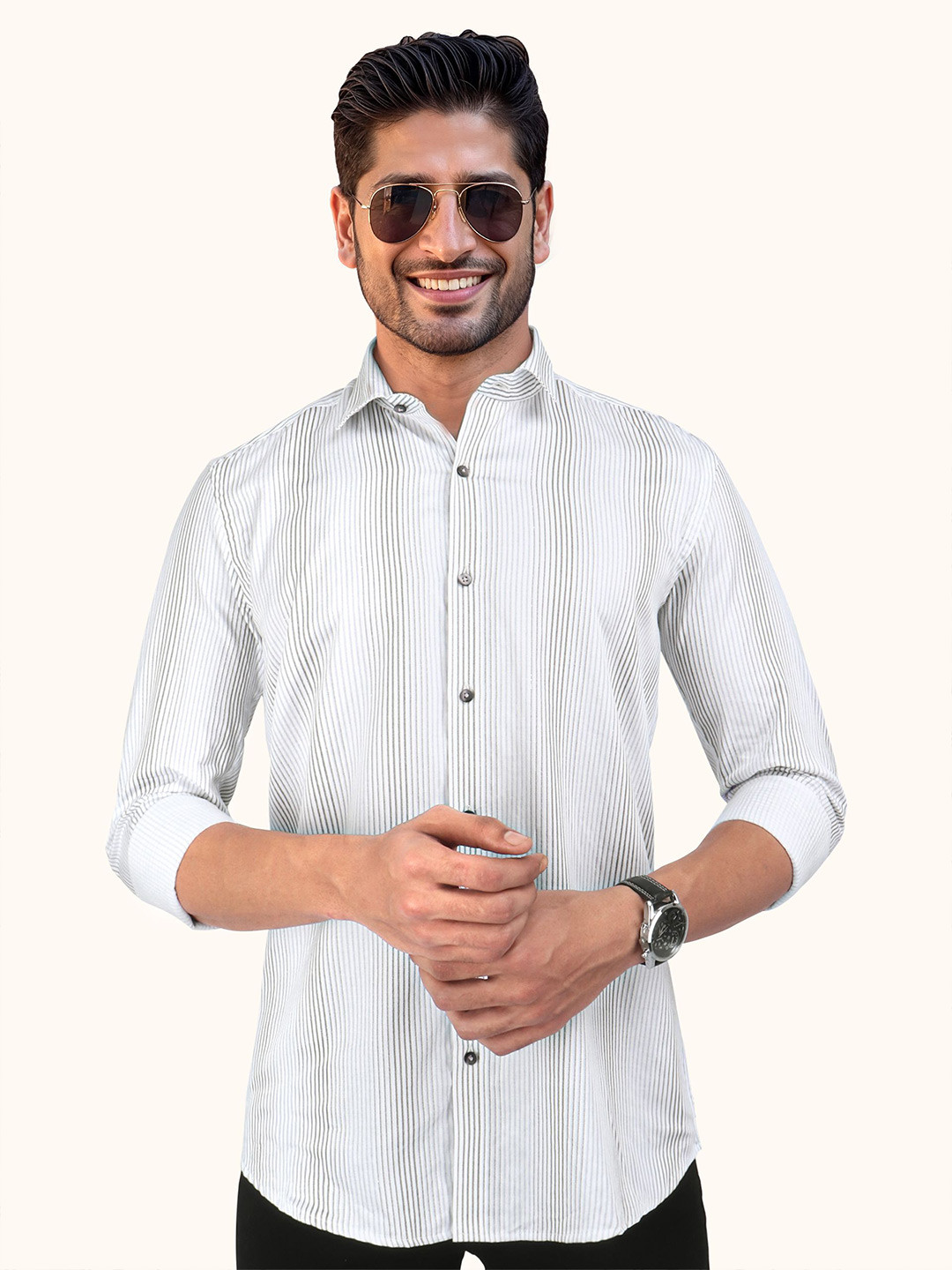 ROUGHELLS Men Slim Fit Opaque Striped Casual Shirt