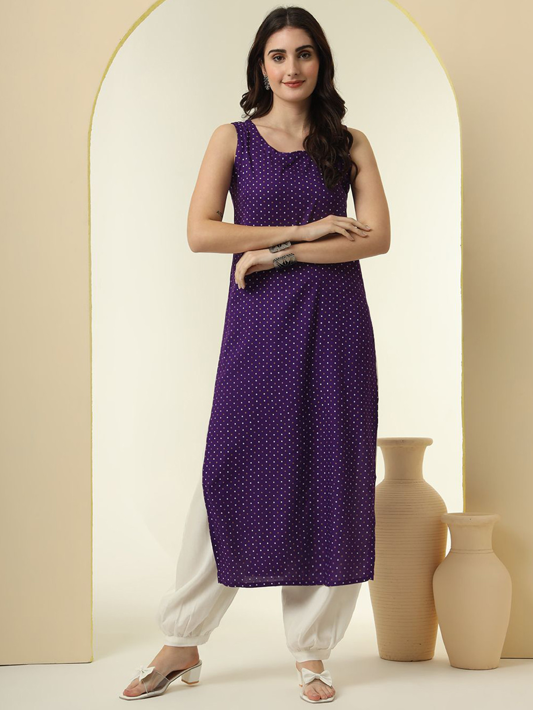 NYPA Bandhani Printed Sleeveless Straight Kurta With Harem Pants