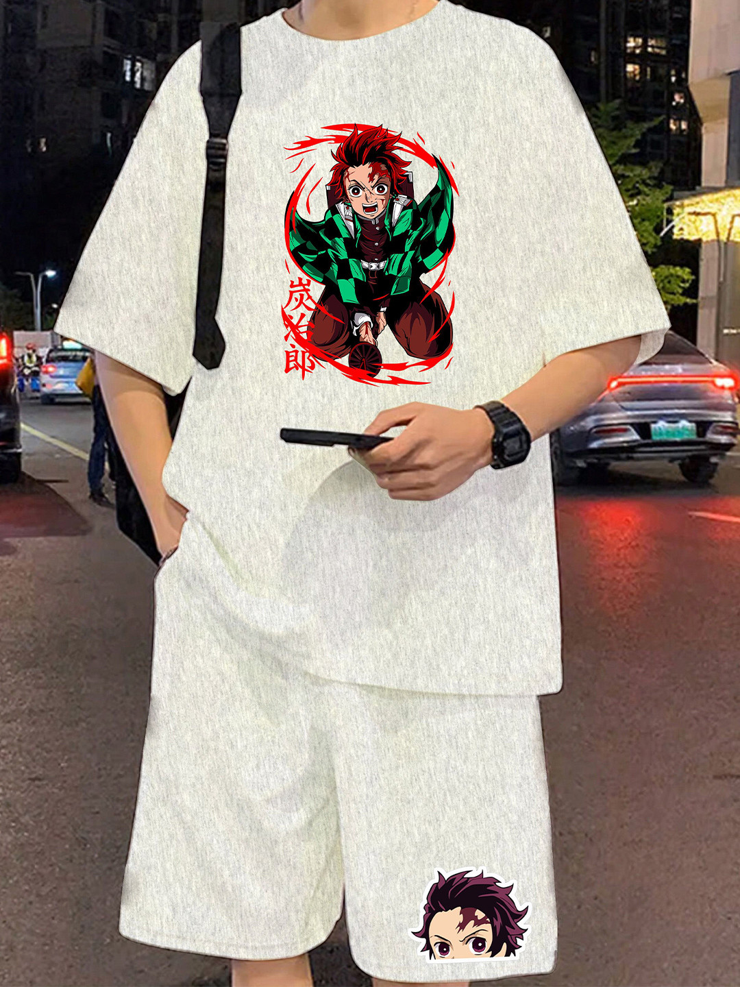 LOCAVESTIR Boys Demon Slayer Tanjiro Printed T-shirt With Shorts