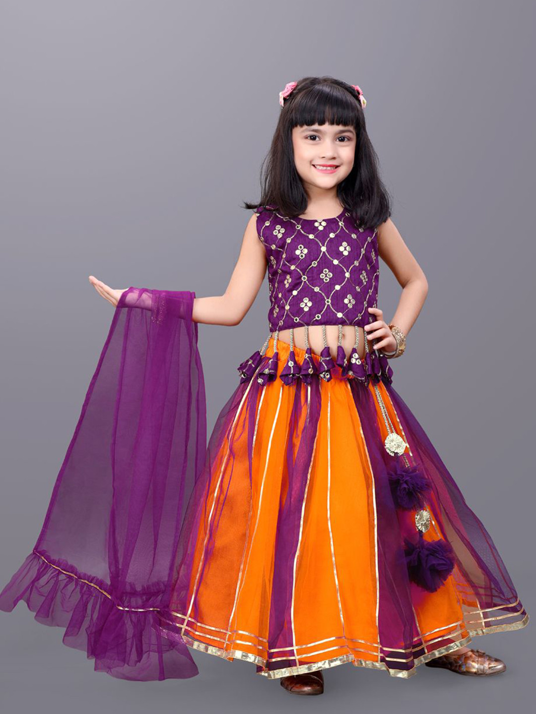 satyamfab Girls Embroidered Gotta Patti Work Ready to Wear Lehenga & Blouse With Dupatta
