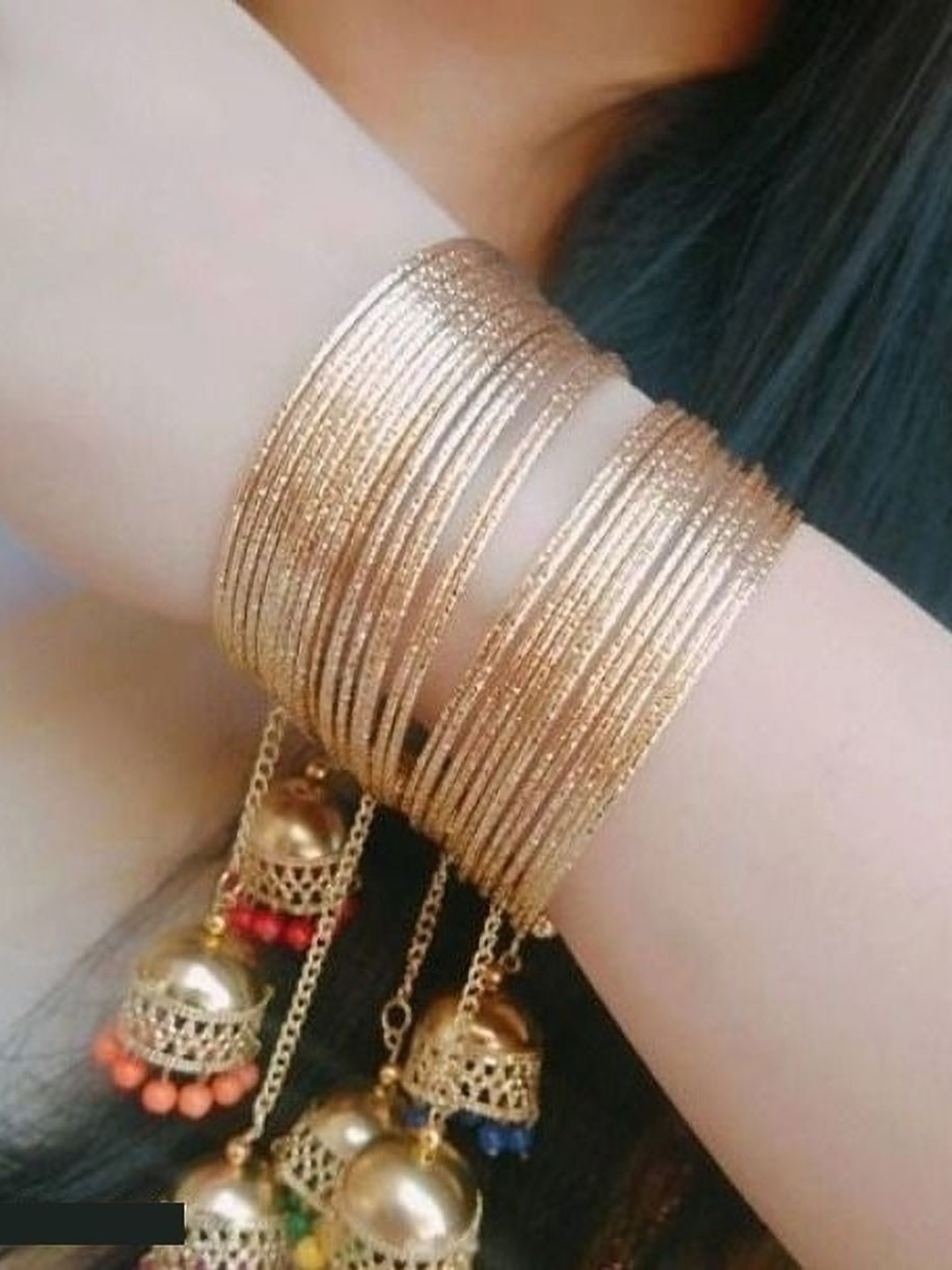 SZN German Silver Artificial Beaded Jhumka Hanging Bangle