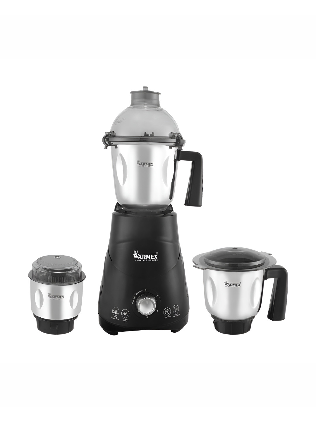 Warmex Home Appliances 100% Copper Black Stainless Steel Anti Skid Feet 3 Jars Wet and Dry Grinder with Juicer-550W