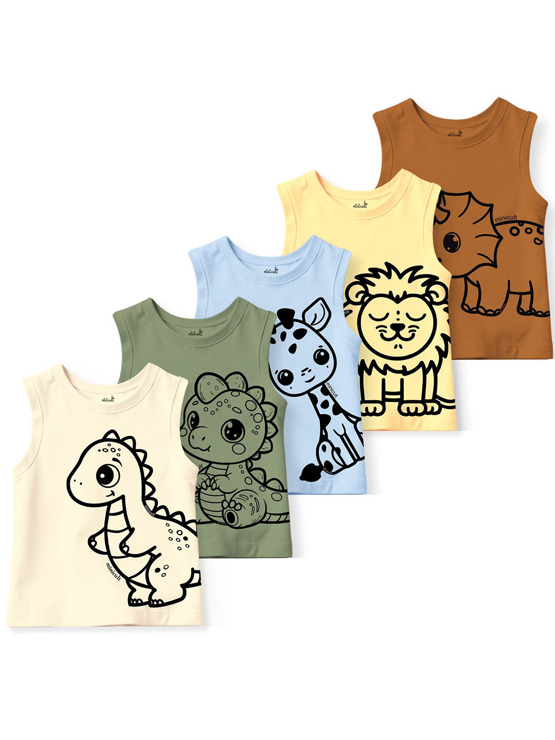 x2o Kids Set Of 5 Printed Pure Cotton T-shirts