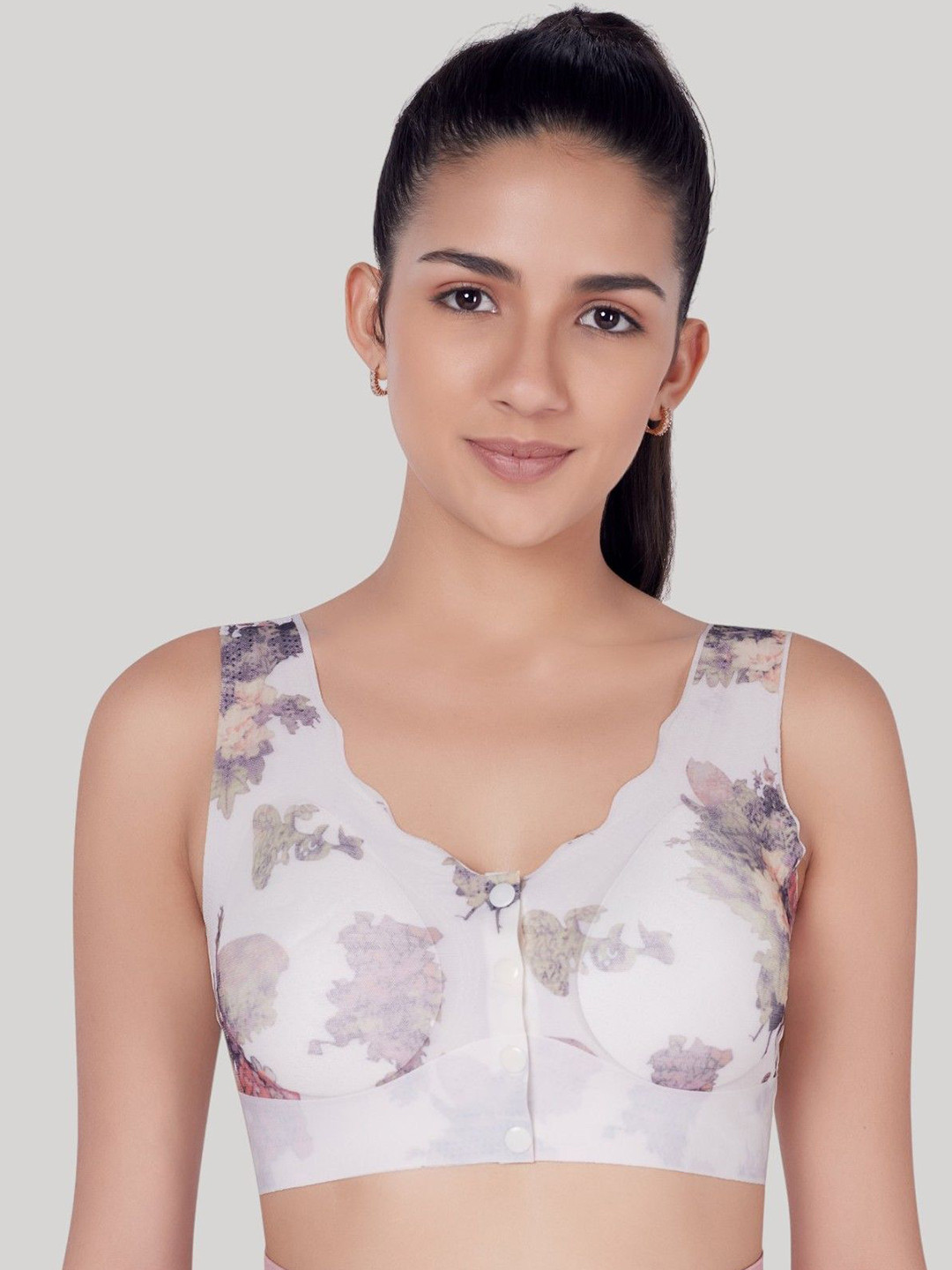 PLUMBURY Floral Full Coverage Front Open Removable Padding Rapid Dry Everyday Bralette Bra