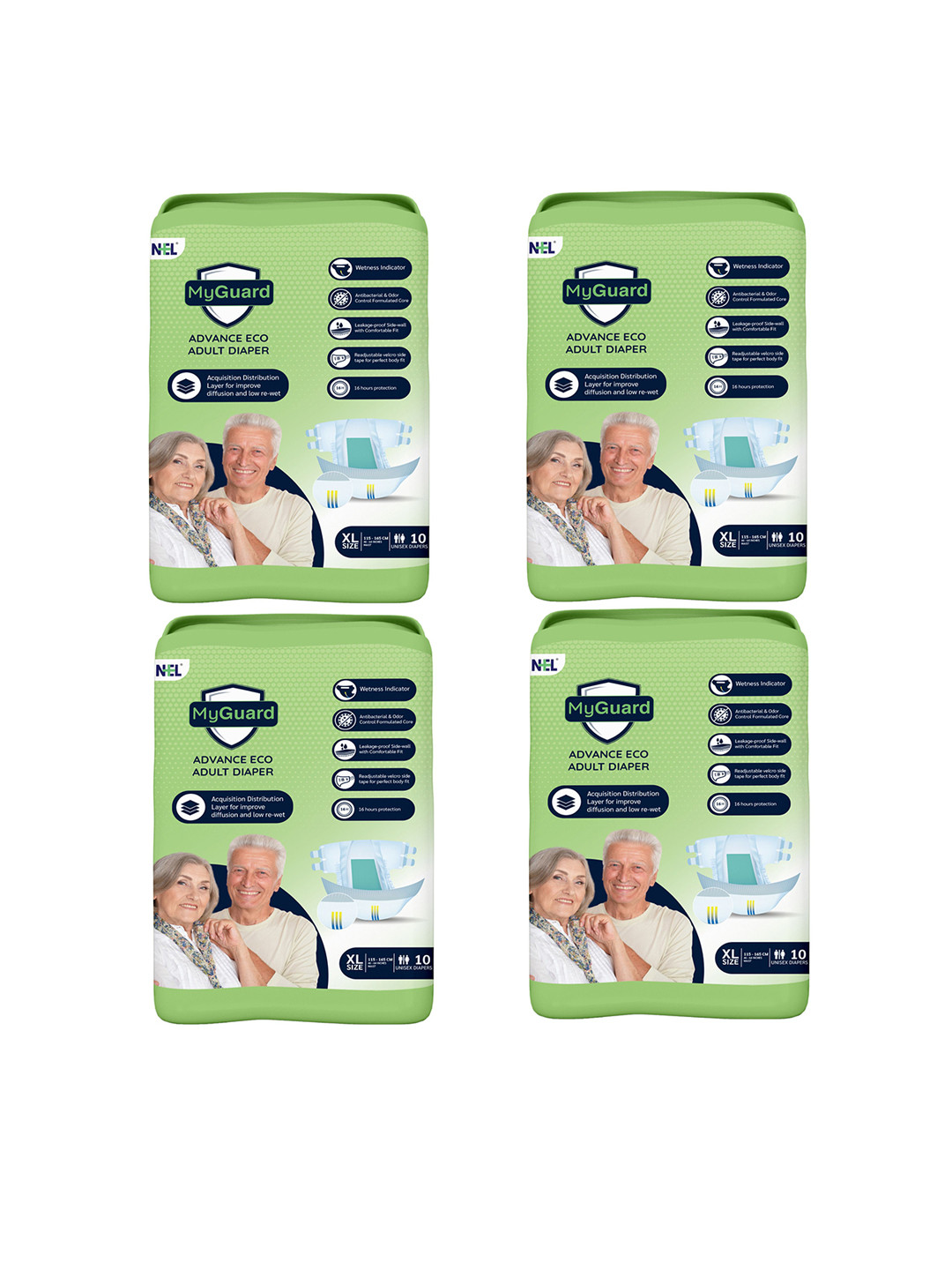 Myguard Set Of 4 Advance Eco Adult Diapers - XL - 10Pcs Each
