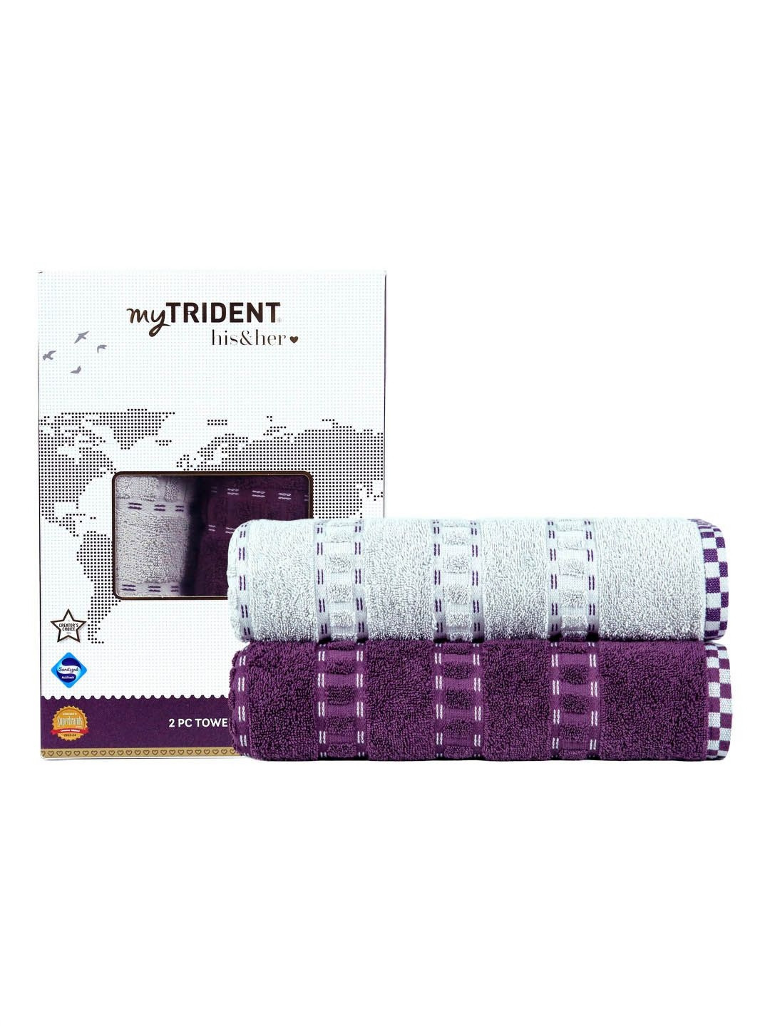 MYTRIDENT Burgundy & Lavender 2 Pieces Printed Cotton 500 GSM Bath Towel