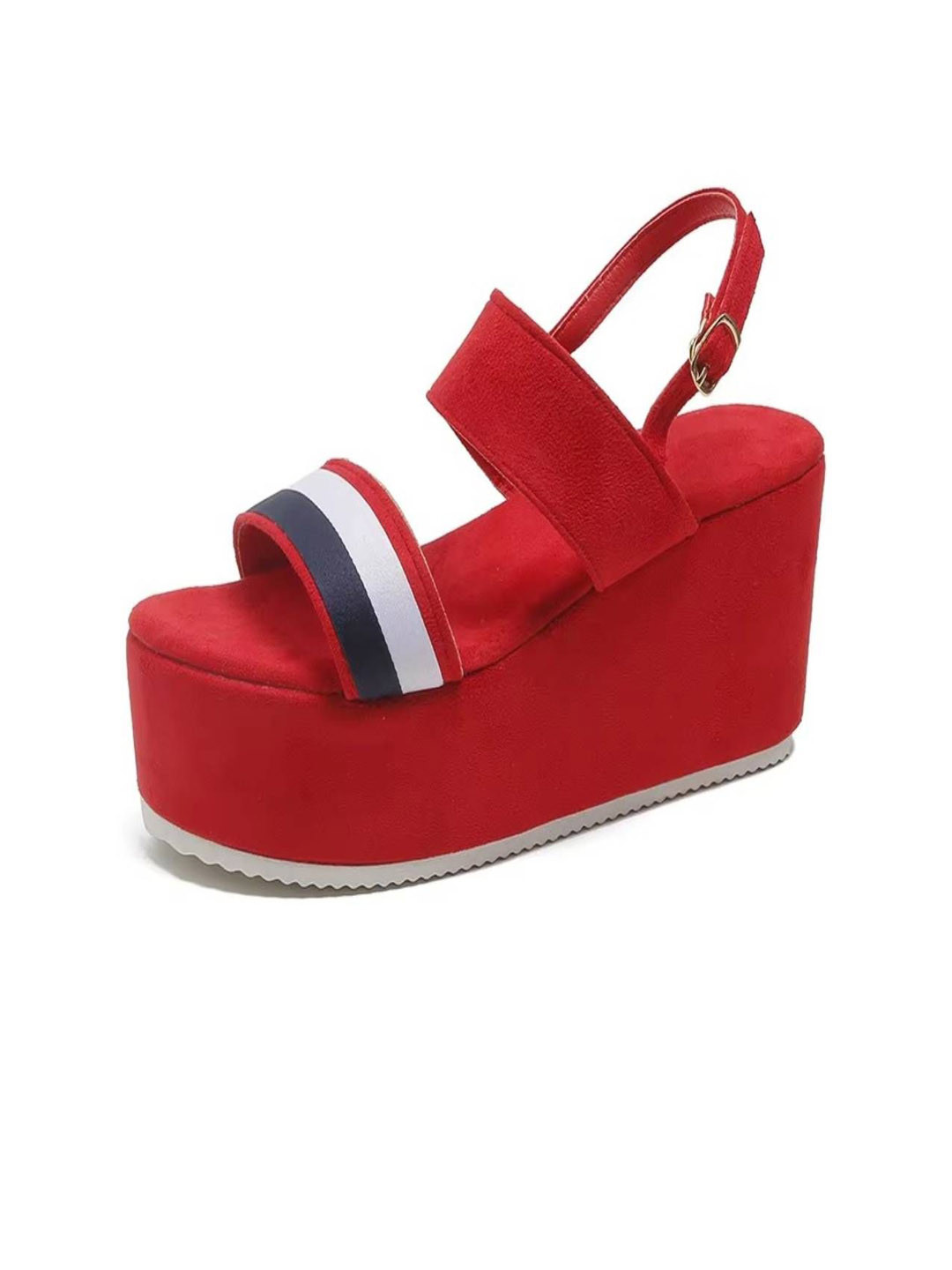 Baespice Women Suede Maroon Cross Comfort Wedges Sandals