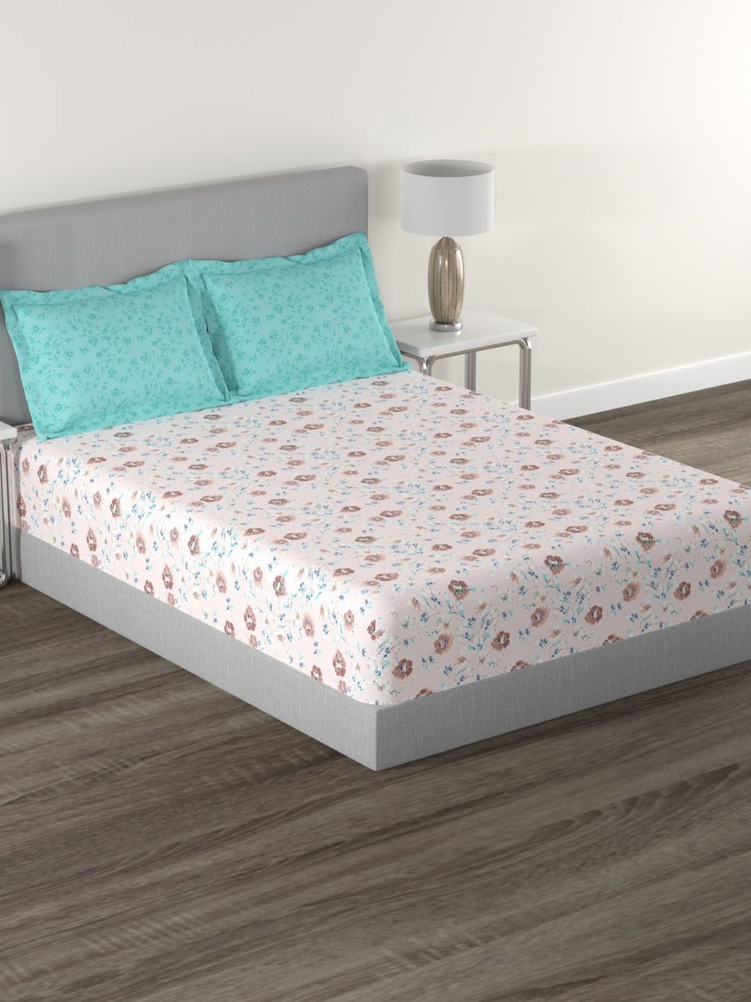 MYTRIDENT Carnival Mauve Floral Cotton 144 TC Queen Bedsheet with 2 Pillow Covers-228 x 254 cm