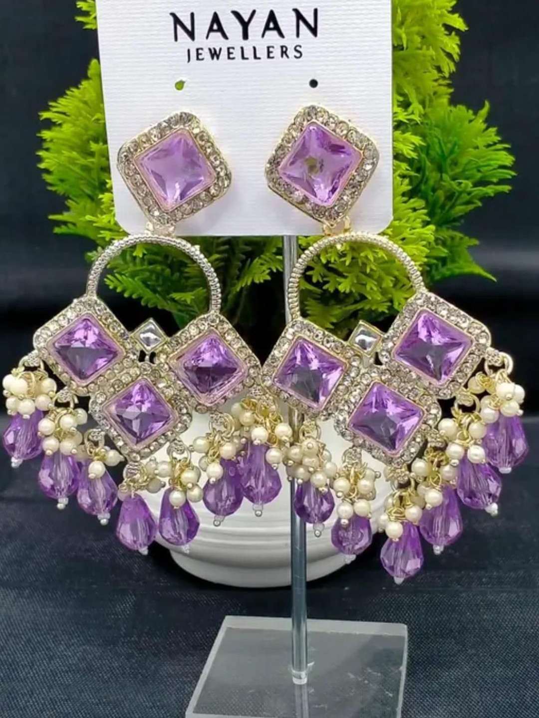 Crown Fabulous Jewellery Gold-Plated Artificial Stones Studded & Beaded Drop Earrings