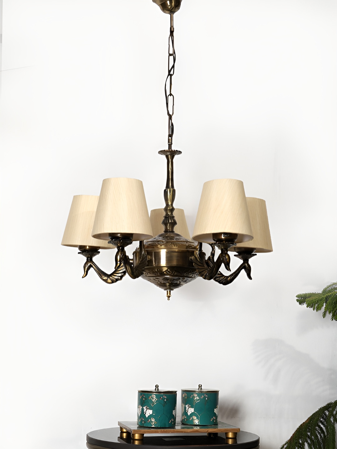 Devansh Off White & Gold-Toned Conical Quirky Ceiling Lamp