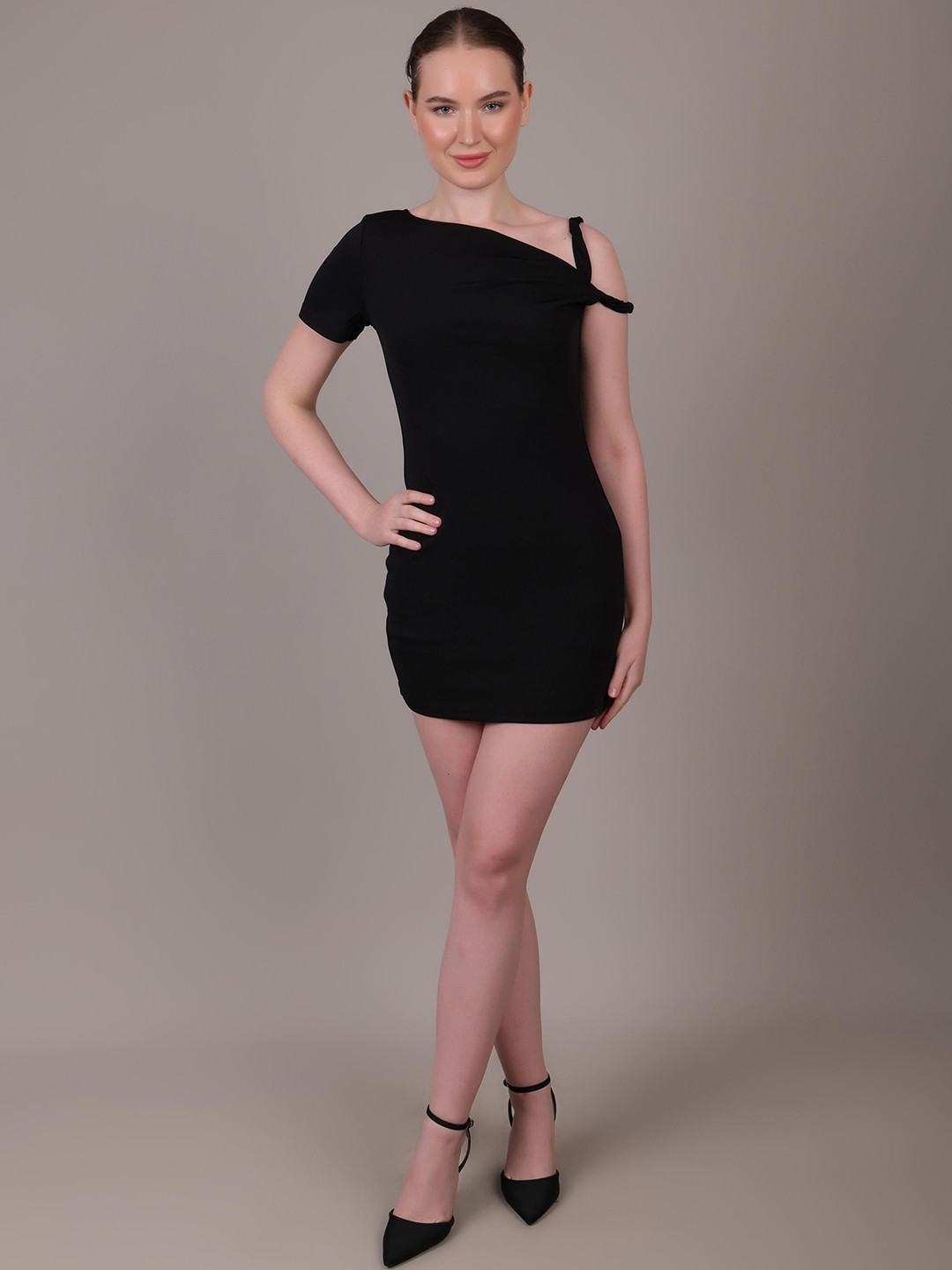 iki chic One Shoulder Bodycon Mini Dress