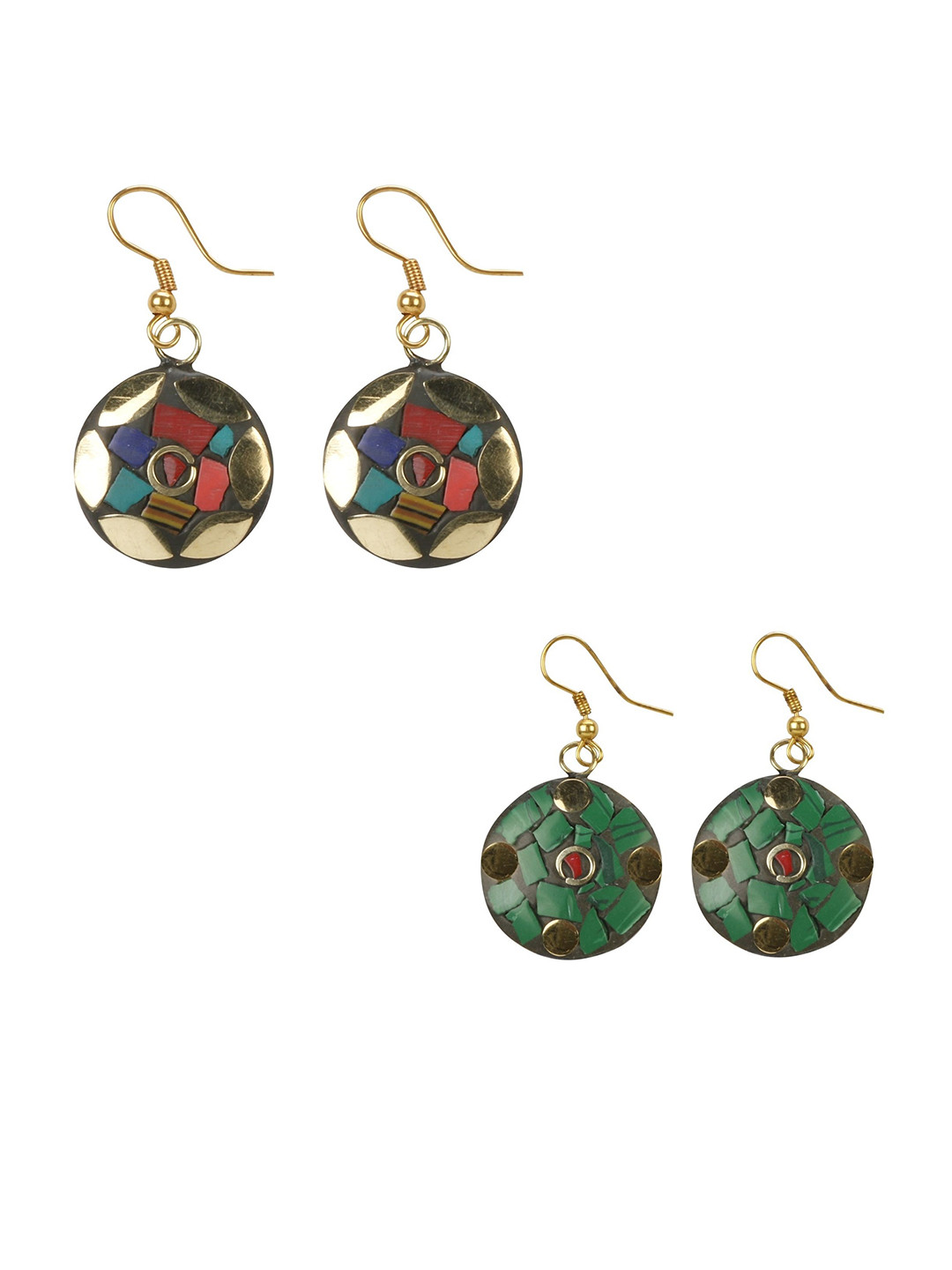 URBANELA Laac Set Of 2 Gold-Plated Circular Drop Earrings