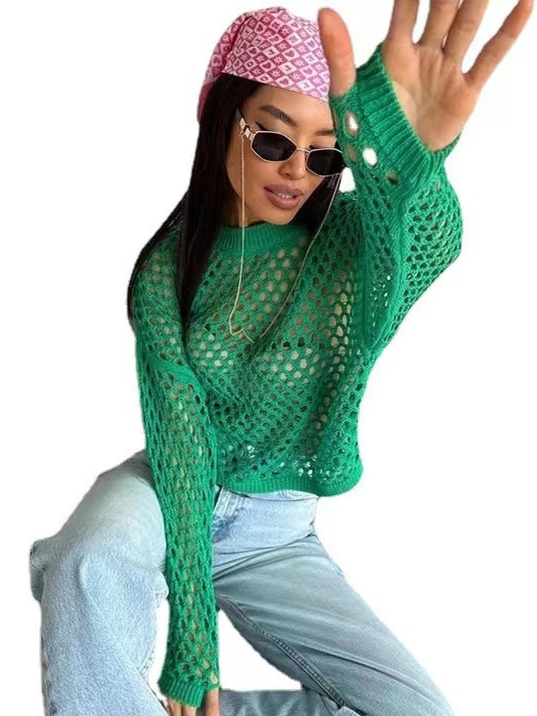 Outzidr Green Crochet Top