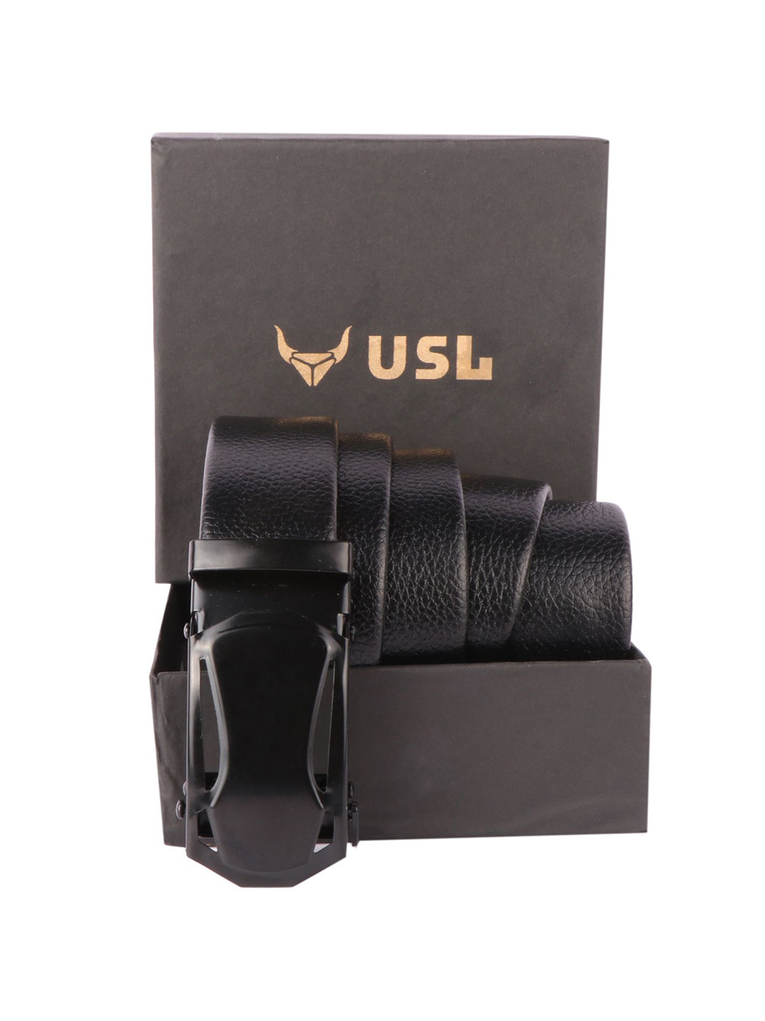 USL Men Textured Formal Belt With Slider Buckle