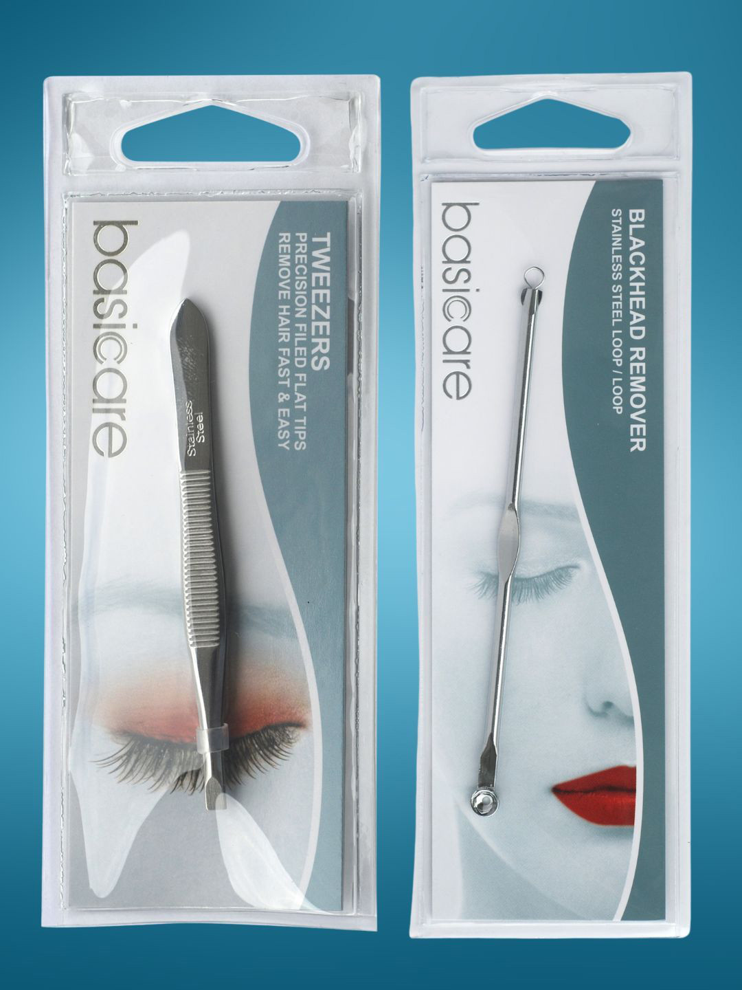 basicare Set Of 2 Blackhead Remover With Loop & Slant Tweezers
