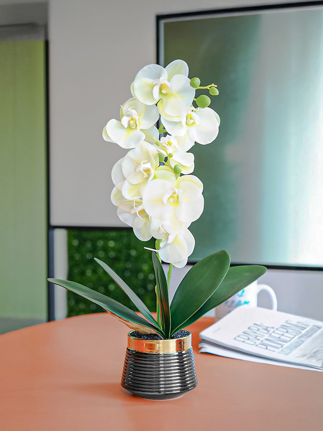 Nostrae by Ekhasa Orchid Flower Ceramic Vase Pot with Artificial Flowers