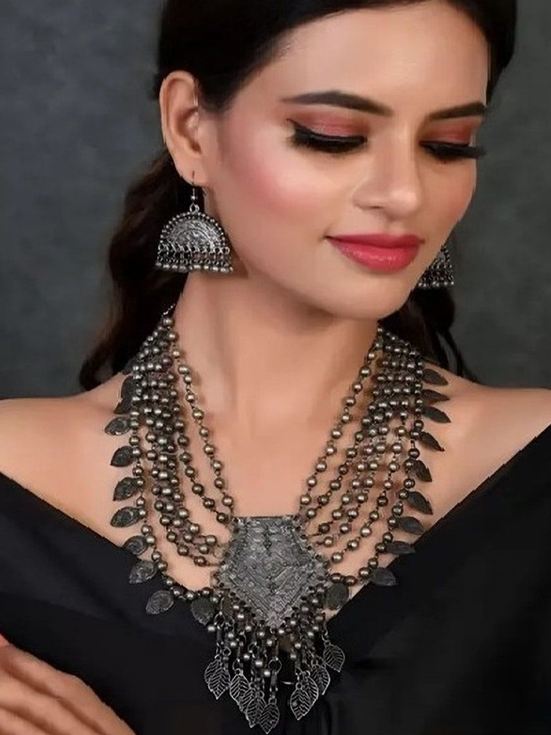 SZN Oxidized Layered Necklace & Earrings
