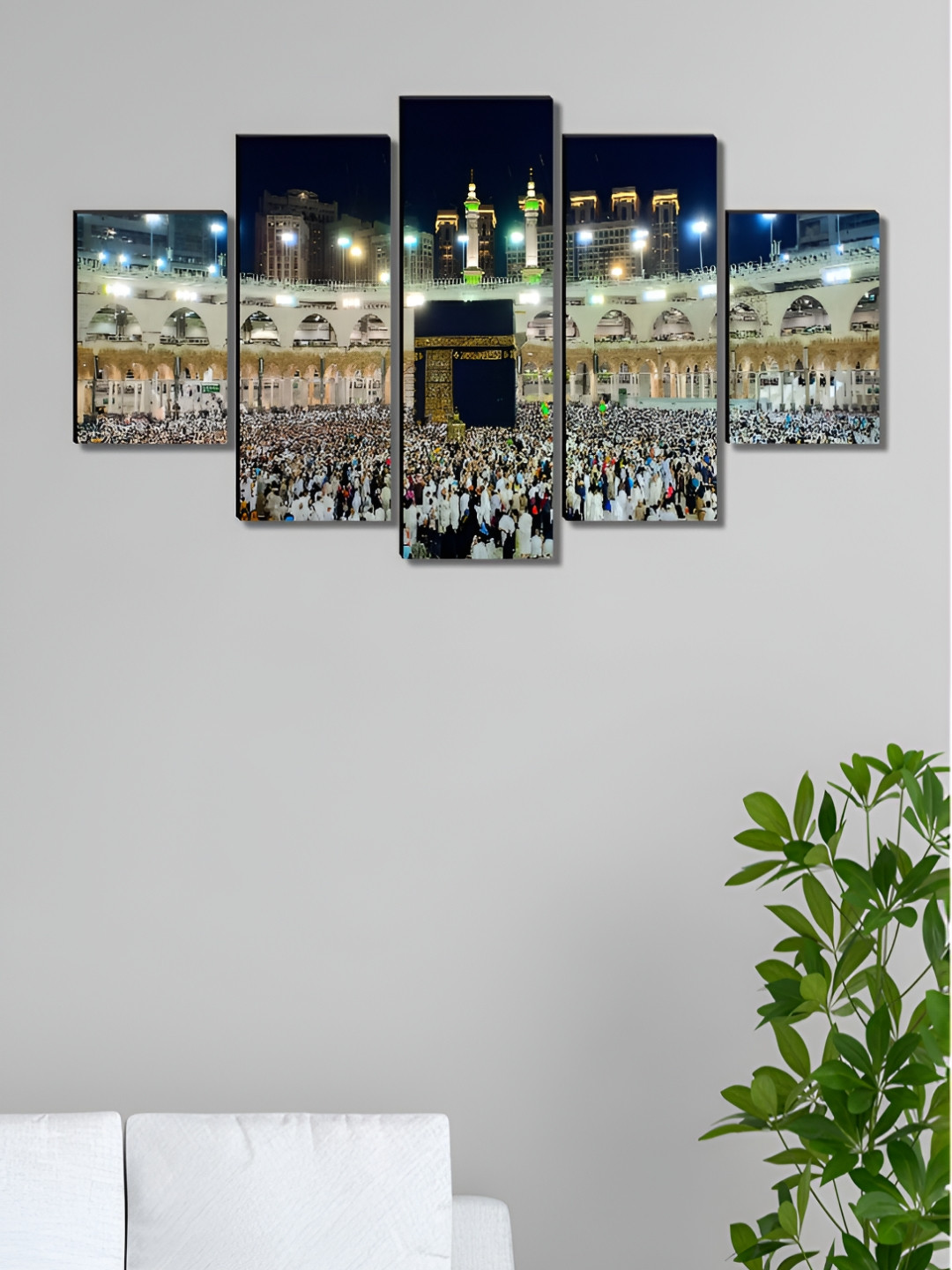 Livin'luxe White & Black 5 Piece Religious Makka Madina Wood Wall Paintings