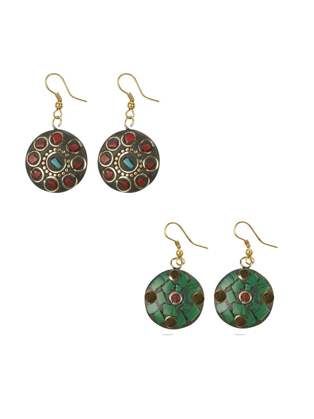 URBANELA Laac Set Of 2 Gold-Plated Circular Drop Earrings