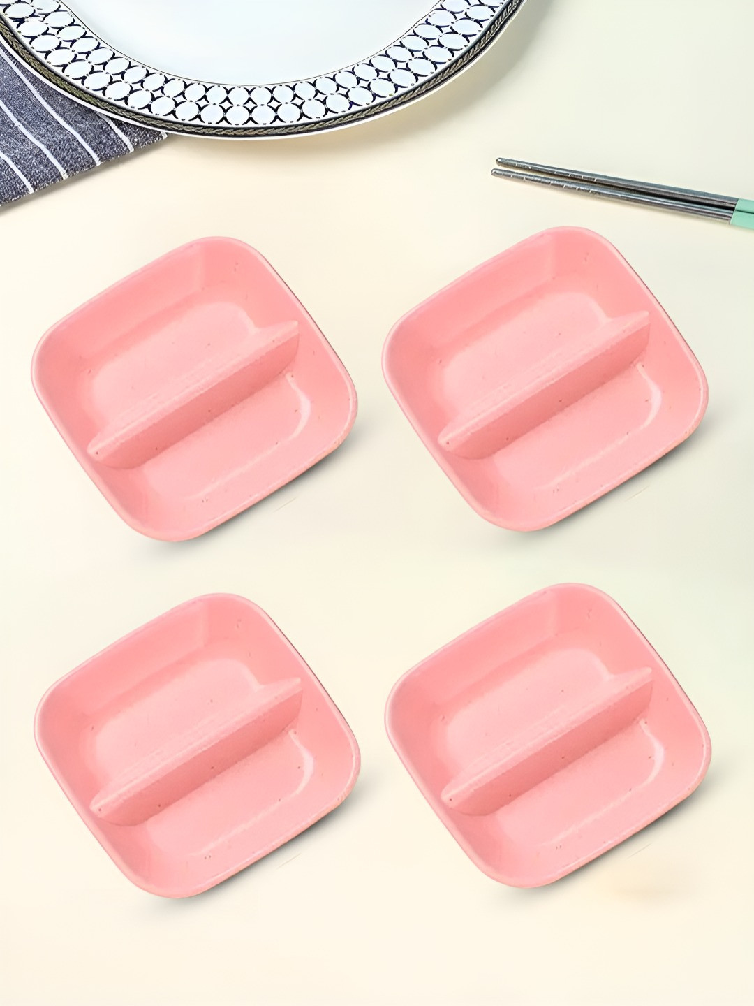 YELONA Pink 4 Pieces Eco-Friendly Bamboo Dishwasher & Microwave Safe Small Dipping Plates
