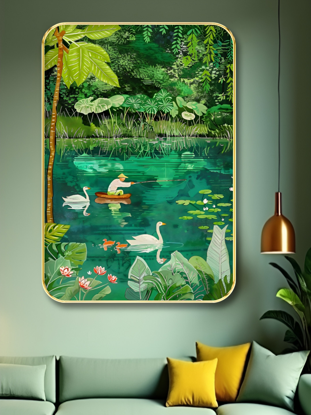 Livin'luxe Green Wood Wall Living Room Rectangle Potrait Paintings Wall Art -24 x 18In