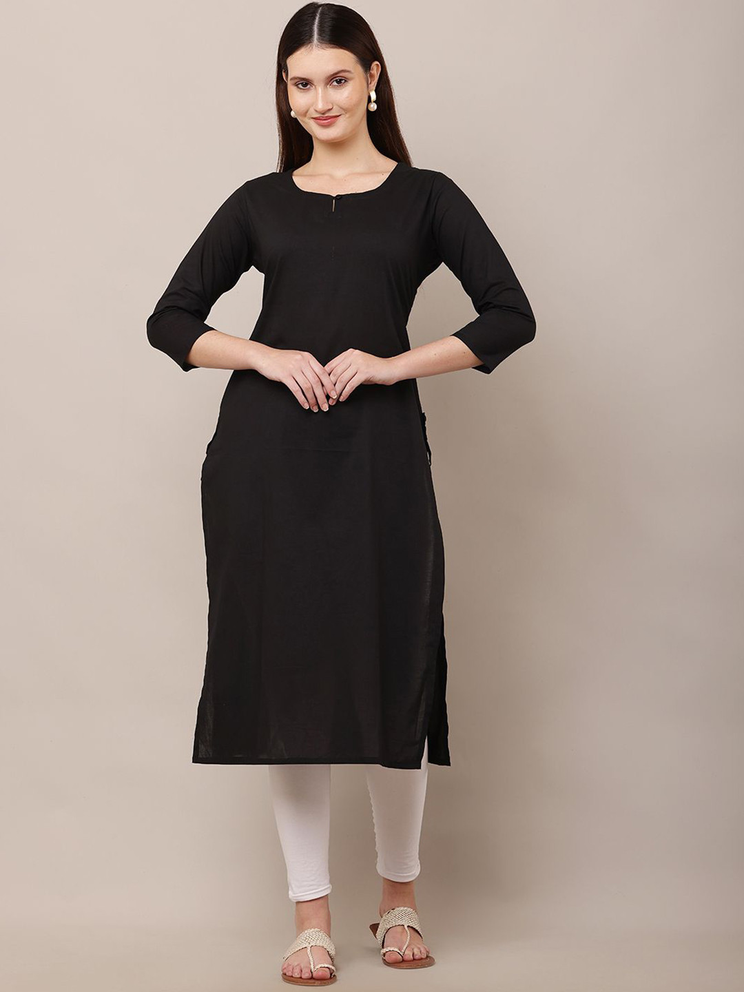 EZIS FASHION Keyhole Neck Cotton Straight Kurta