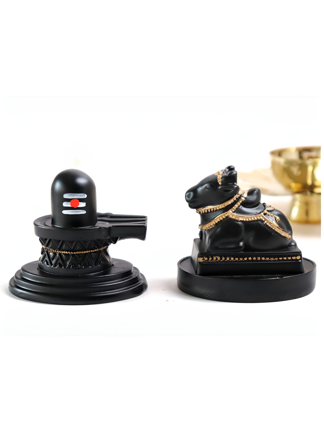 The Spiritual Living Shivling and Shiv Nandi Black Polyresin Natural Prayer Room Set of 2 Small Showpieces - 3 Inches