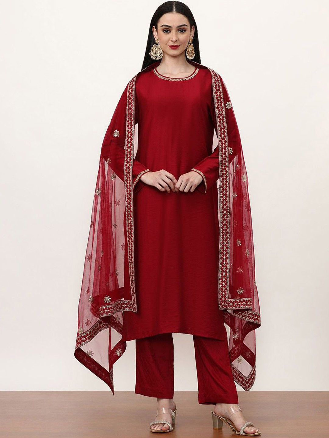 FABIAN FASHION Round Neck Straight Kurta With Trousers & Dupatta
