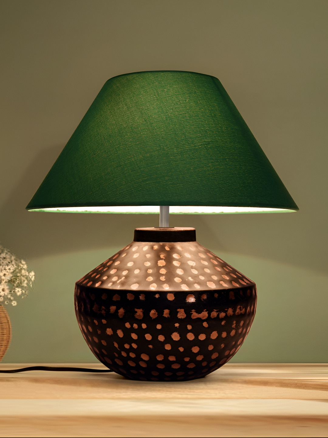 Homesake Green Frusturical Shaped Metal Drum Shade Table Lamp With Bulb