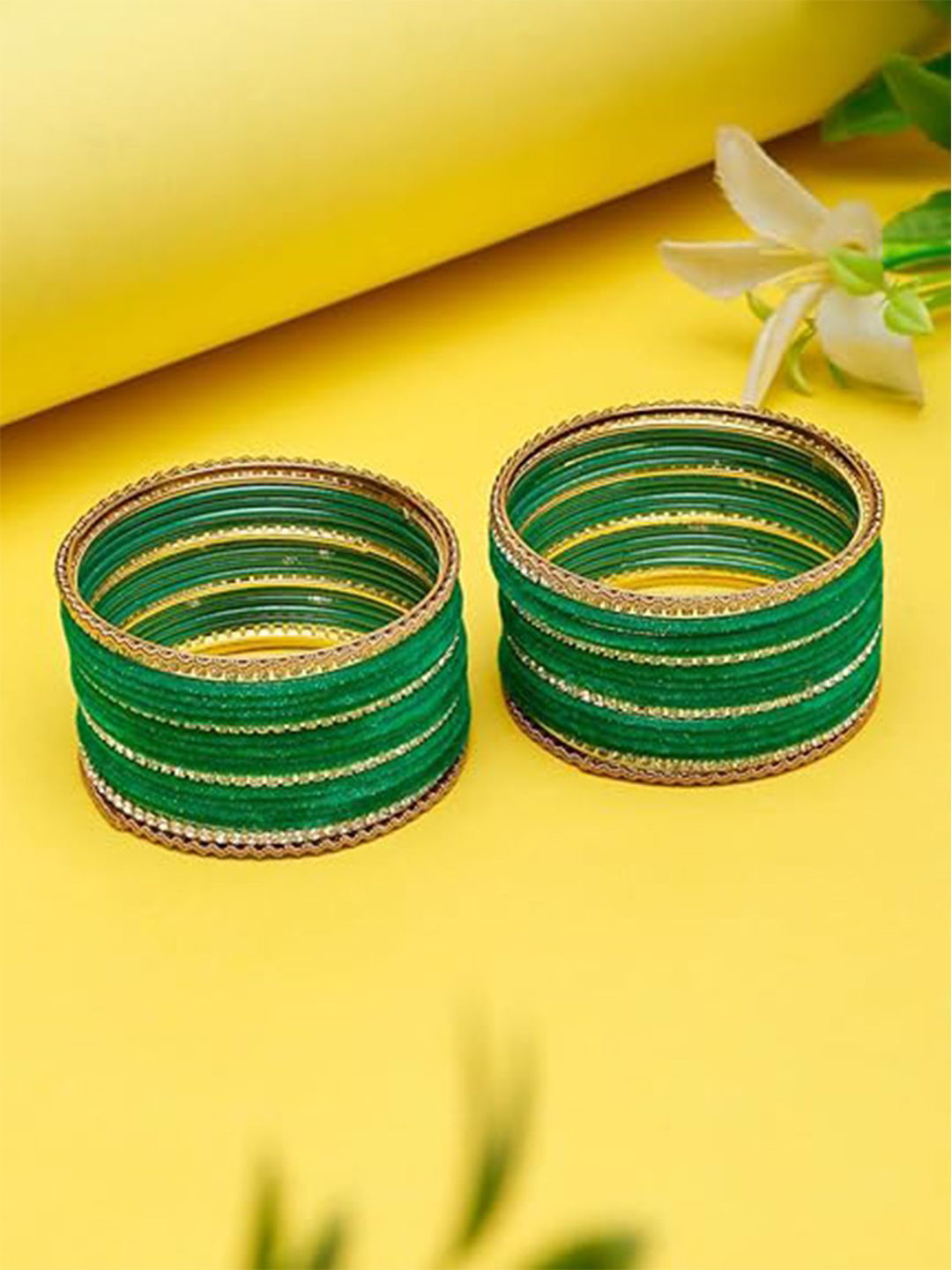 Anouk Set Of 36 Gold Plated Artificial Stones Studded Velvet Bangles