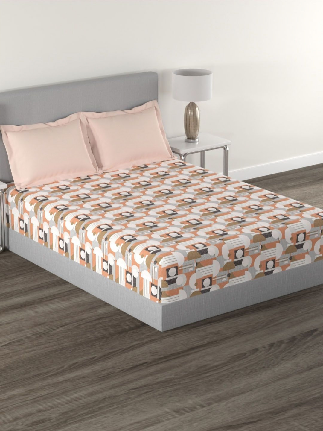 MYTRIDENT Carnival Brown Geometric Cotton 144 TC Queen Bedsheet with 2 Pillow Covers-90 x 100 inches