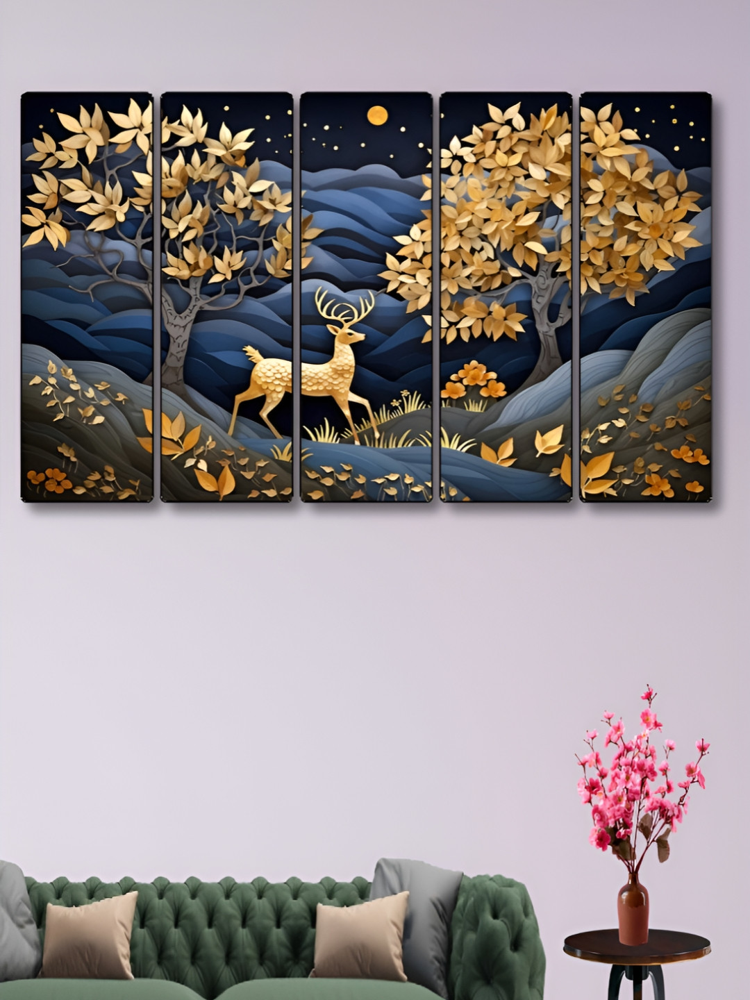 Livin'luxe Deer Canvas 5 Piece Wall Rectangle Paintings Wall Art -10 x 30 In