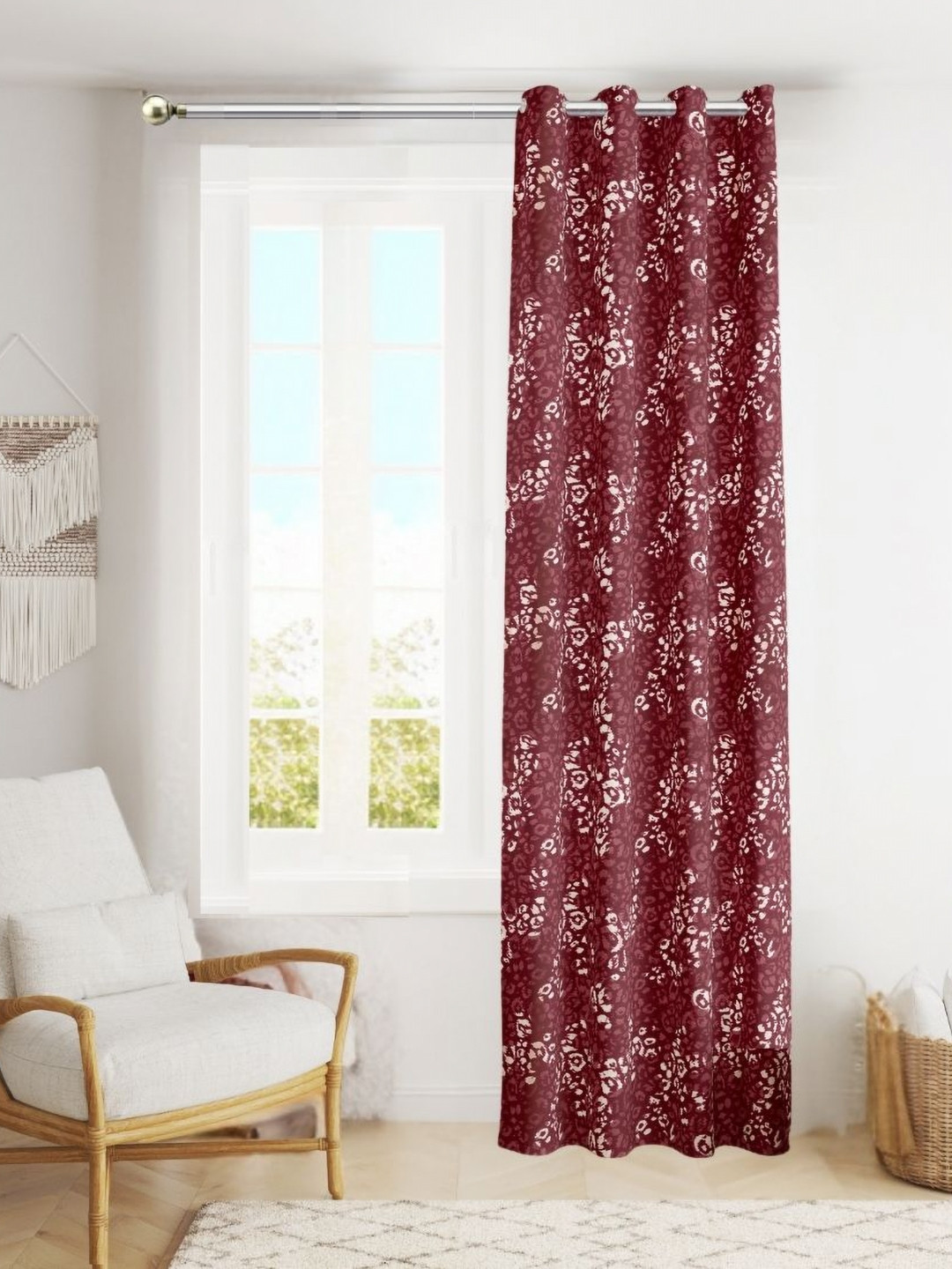 POORAK Red Printed Sheer Door Curtain